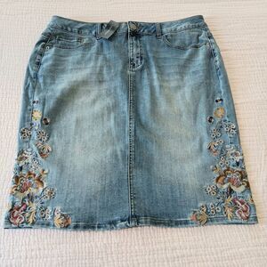 Cottage Core Denim Embroidered Plus Size 18 Skirt Lane Bryant Y2K Inspired Boho